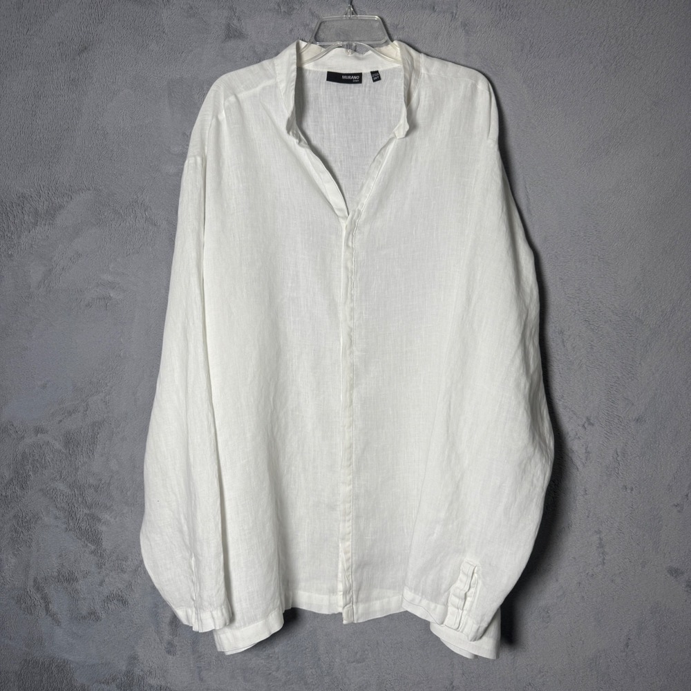 Murano 3XT White Linen Beach Wedding Band Collar Long Sleeve Shirt Mens 3XL Tall
